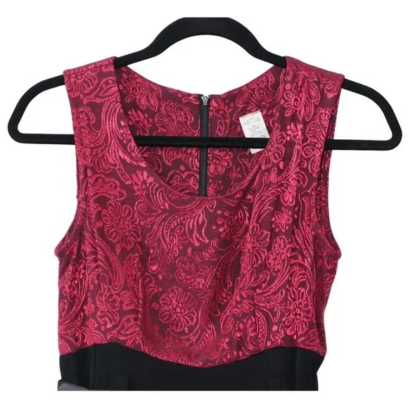 Black Wine Jumpsuit, with Cropped Jacket, Jaquard Floral Pattern, by Dawn Joy II - Picture 7 of 10